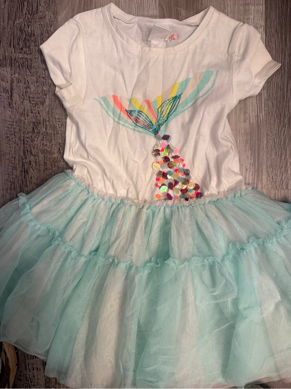 Billieblush White and Aqua Mermaid Tulle Dress with 3D print seashells